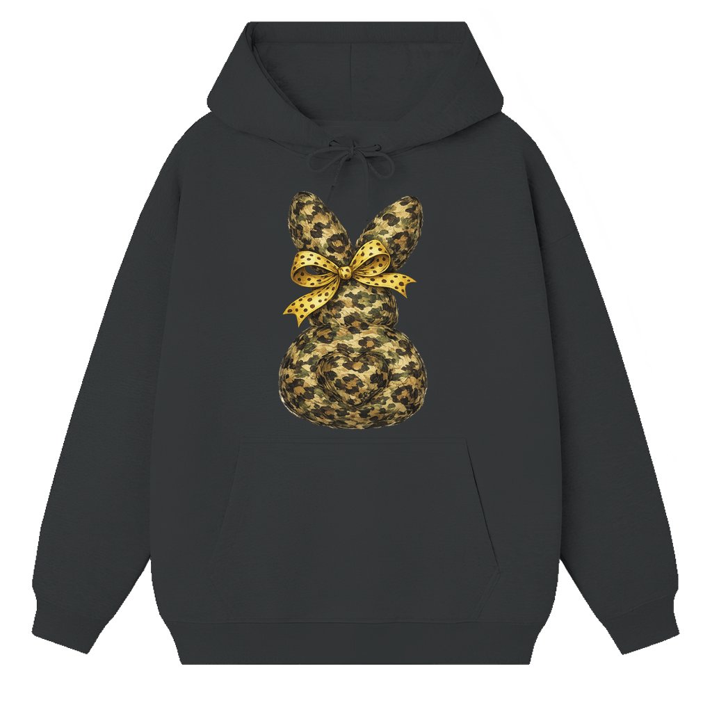 Coquette Easter Bunny Hoodie – Easter Gift for Rabbit Lovers Camo Leopard - front view