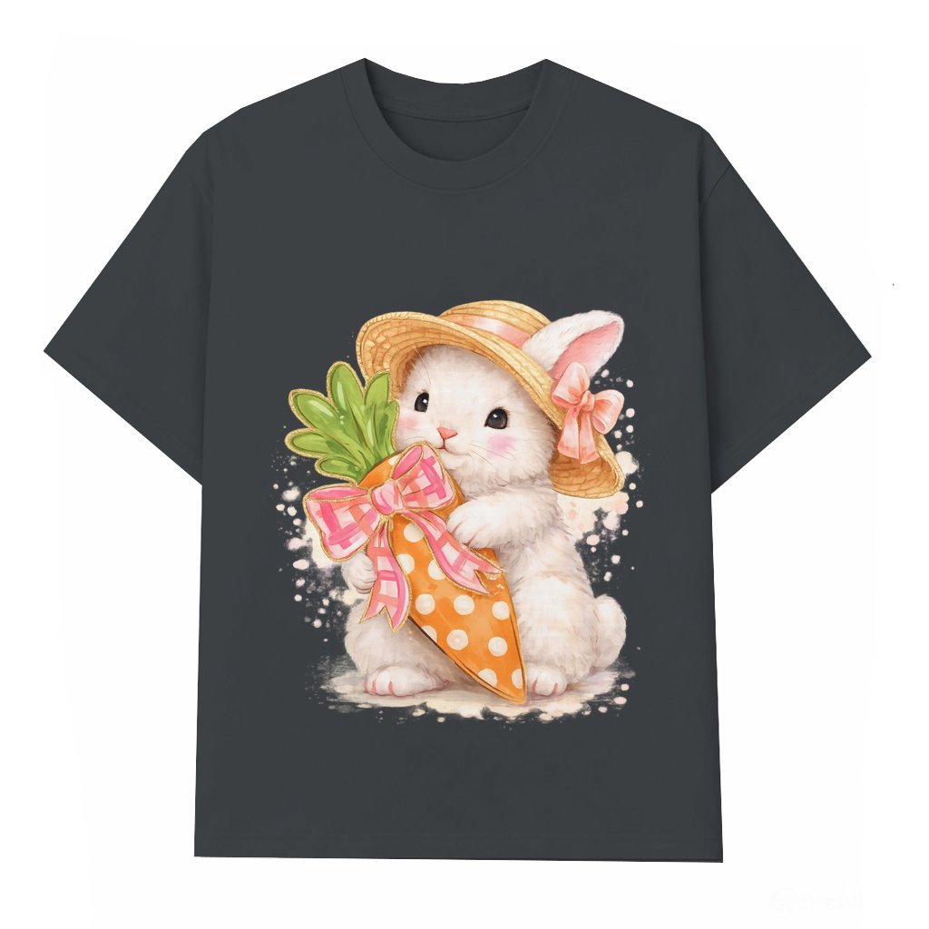 Coquette Bunny with Carrots T-shirt – Easter Gift for Rabbit Lovers - front view