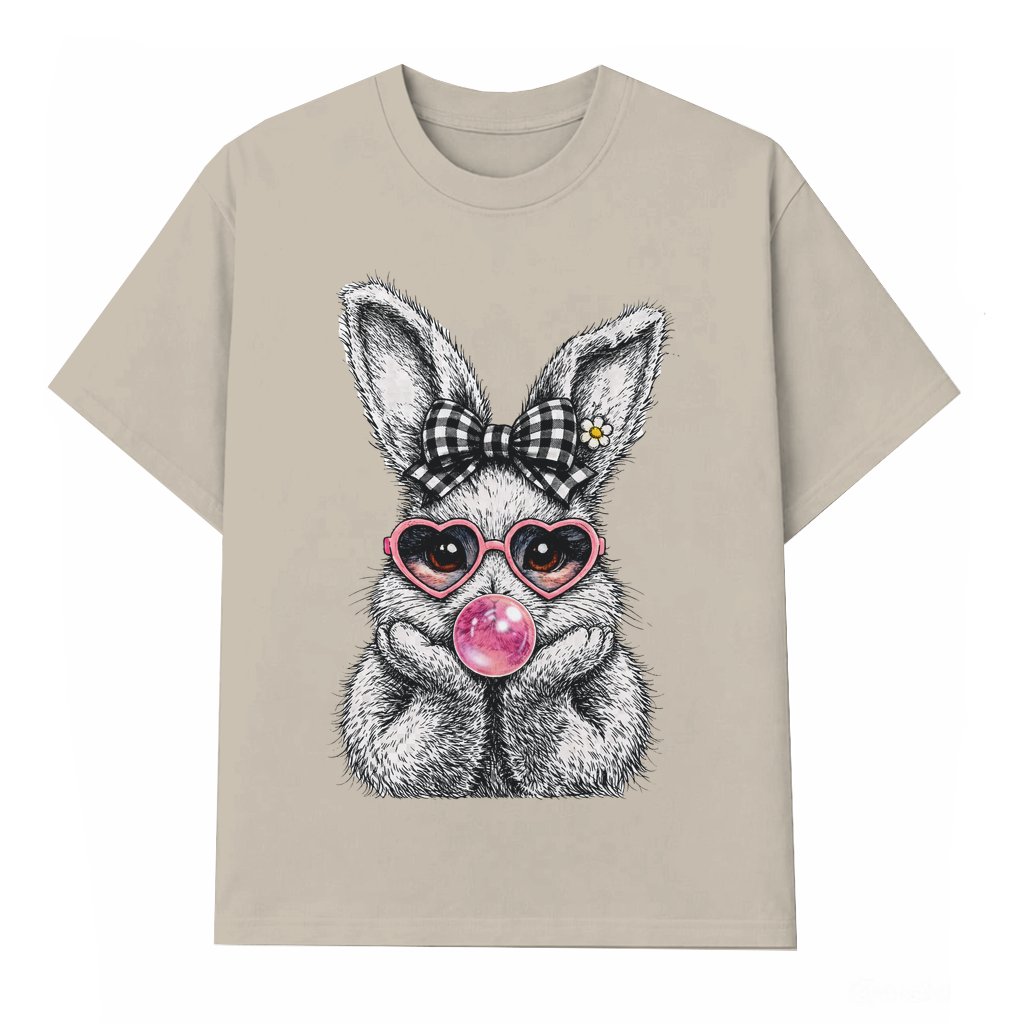 Coquette Easter Bunny Bubble Gum T-shirt – Easter Gift for Girlfriend Funny Cute - front view