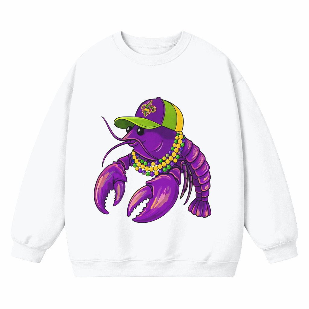 Crawfish Trio Lobster Sweatshirt – Mardi Gras Gift Purple Green Gold - front view