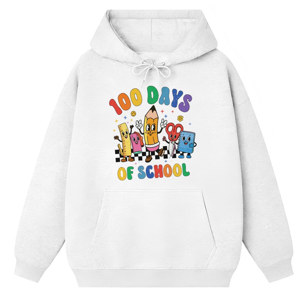 Cute Supplies Hoodie – 100 Days of School Gift for Teacher Matching - front view