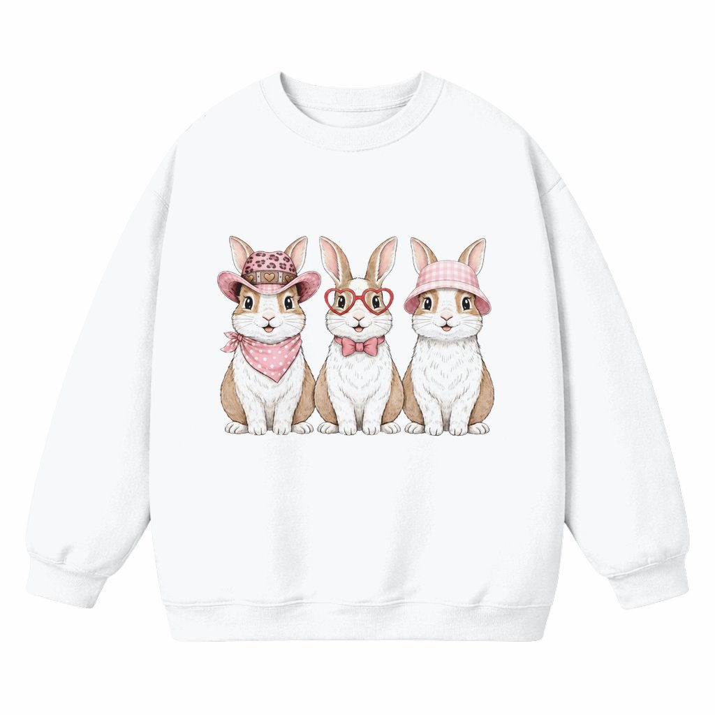 Heart Glasses Bunny Family Sweatshirt – Valentine's Day Gift for Bunny Lovers Pink - front view