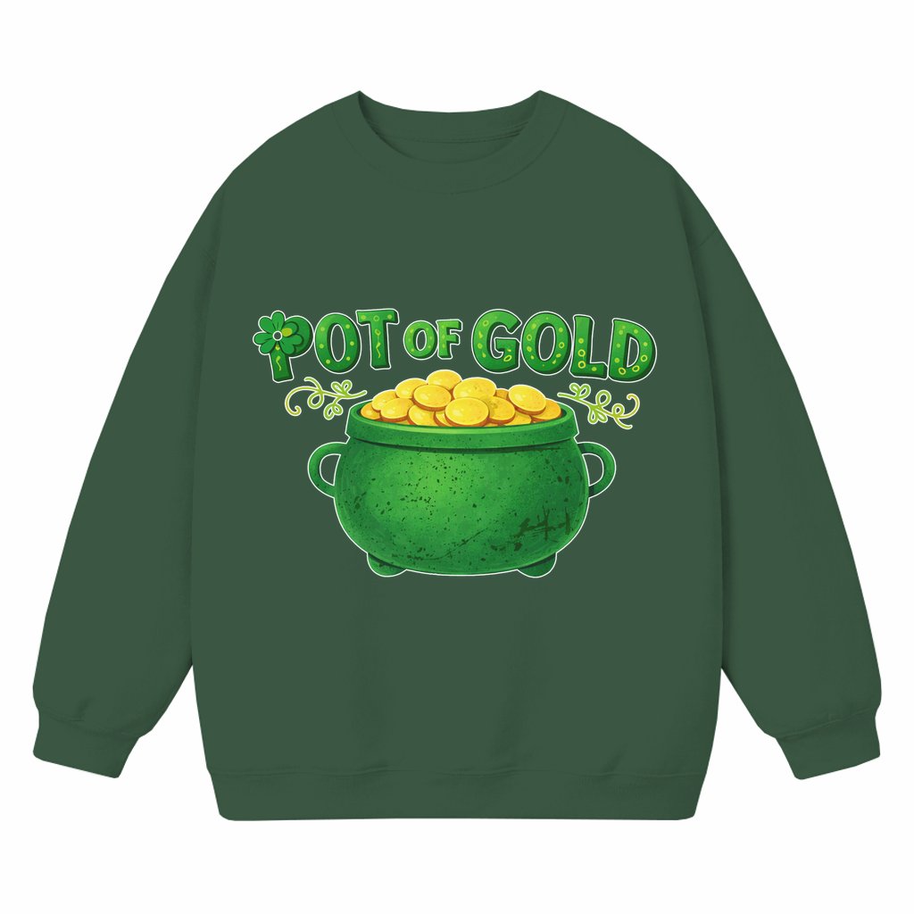 Pot of Gold Sweatshirt – St. Patrick's Day Gift for Men Women Retro Leprechaun Gold Cauldron - front view