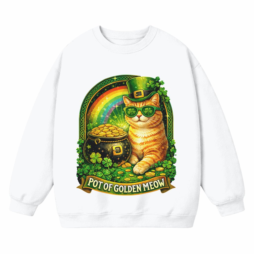 Pot Of Golden Meow Funny Irish Leprechaun Cat Sweatshirt – St. Patrick's Day Gift for Him & Her - front view