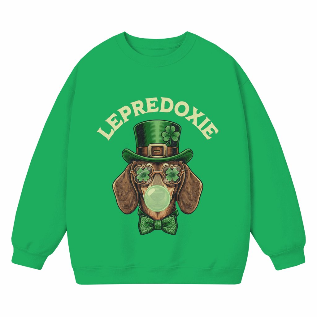 Lepredoxie Dachshund Sweatshirt – St Patrick's Day Gift for Irish Clover Lovers - front view