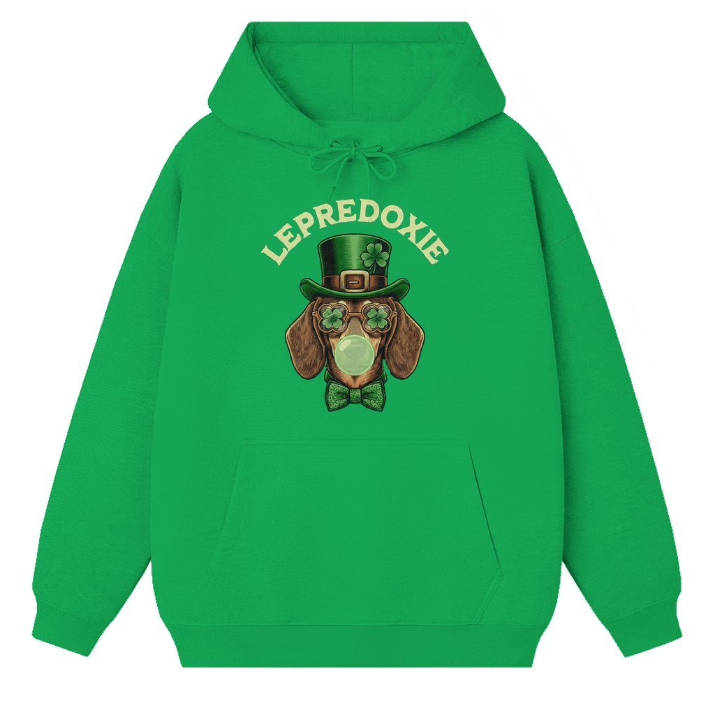Lepredoxie Dachshund Leprechaun Dog Hoodie – St. Patrick's Day Irish Clover Gift for Him Her - front view