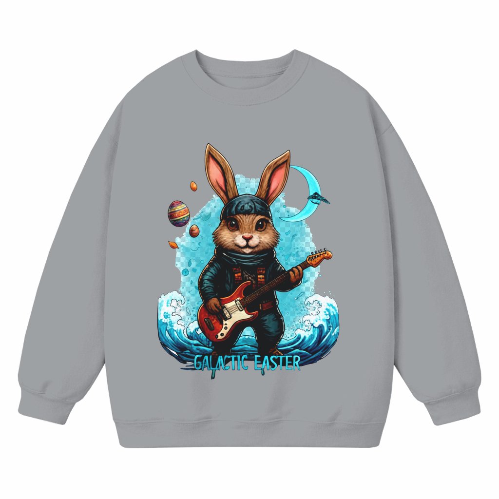 Galactic Easter Bunny Guitar Sweatshirt – Easter Gift Funny Rock Music - front view