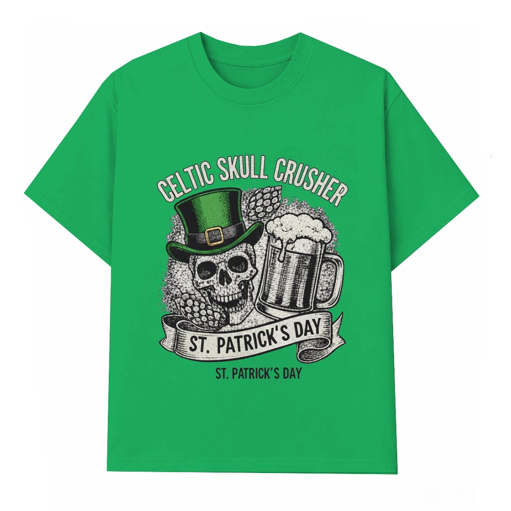 Celtic Skull Crusher T-shirt St. Patrick's Day Gift for Men & Women – Vintage Irish Beer Skull Graphic - front view