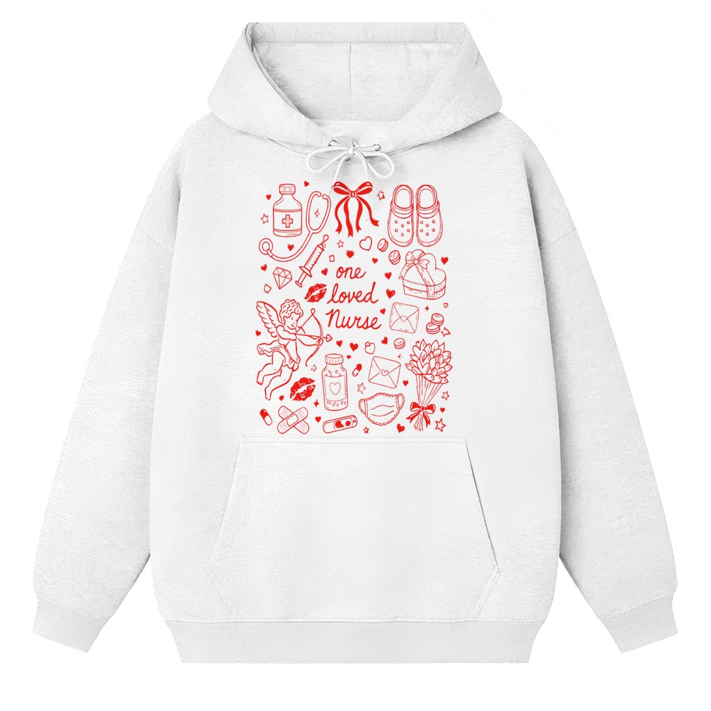One Loved Nurse Hoodie – Valentine's Day Gift for Nurse Medical Tool Graphic Pink - front view