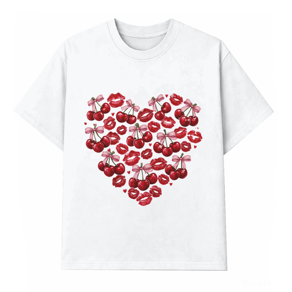 Love You Cherry Much T-shirt – Valentine's Day Gift for Her Pink Cherry Heart Lips - front view
