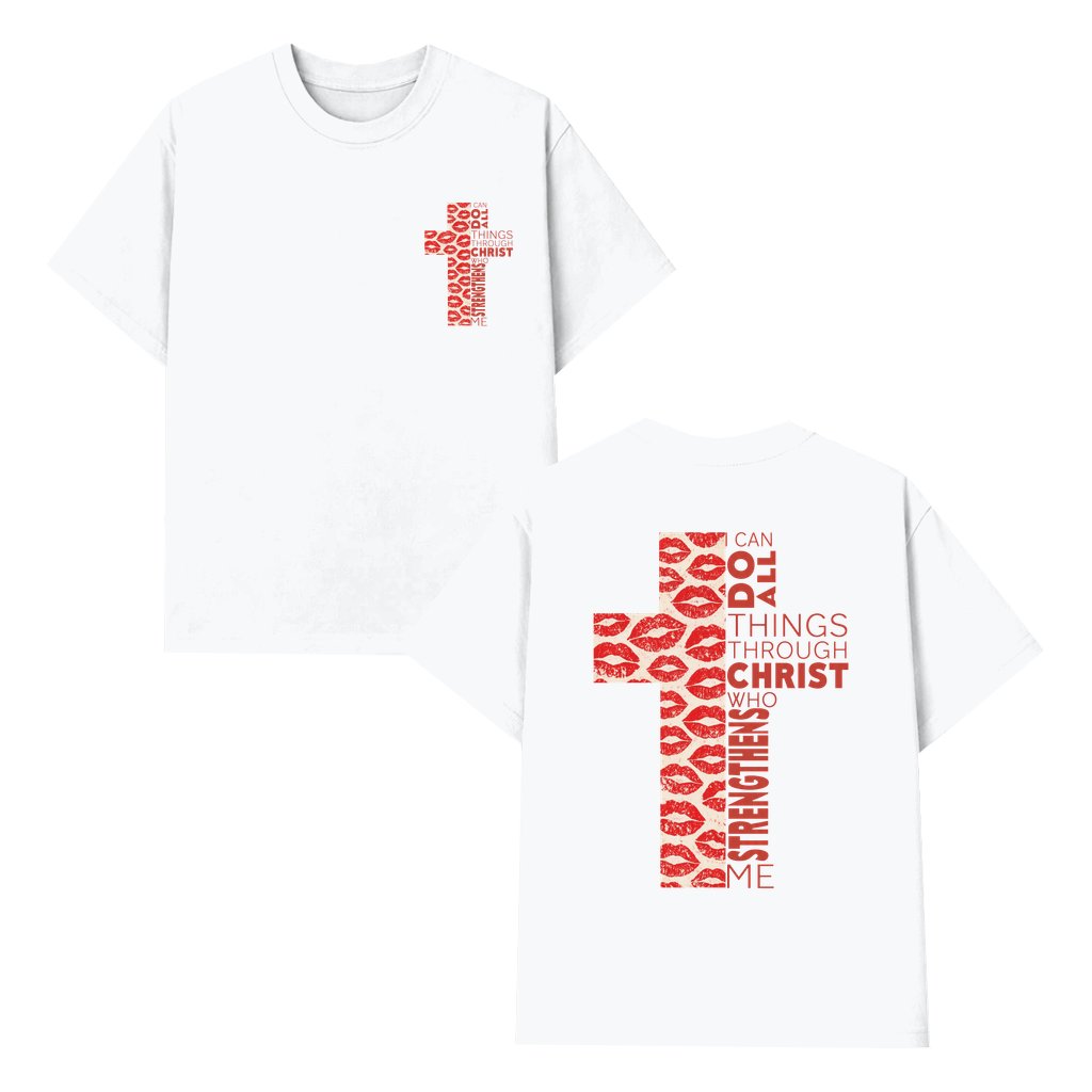 Christian Valentine Lips Cross T-shirt – Valentine's Day Gift for Women Philippians Verse - front view