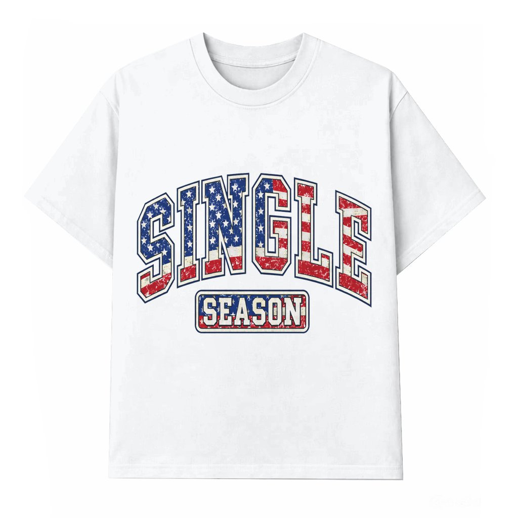 Retro Single Season Valentine's Day, Single Season USA Flag Graphic Unisex Cotton Classic Fit, Ideal Gift for Anti-Valentine Fans, Self-love Gift for Him & Her - front view