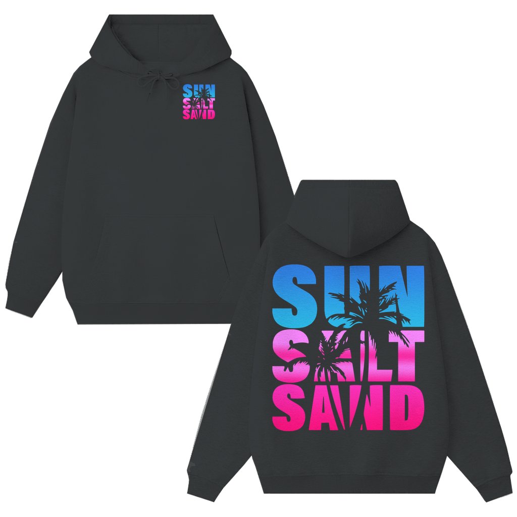 Sun Salt Sand Palm Trees Beach Hoodie – Summer Gift for Beach Lover Ombre Pink Blue - front view