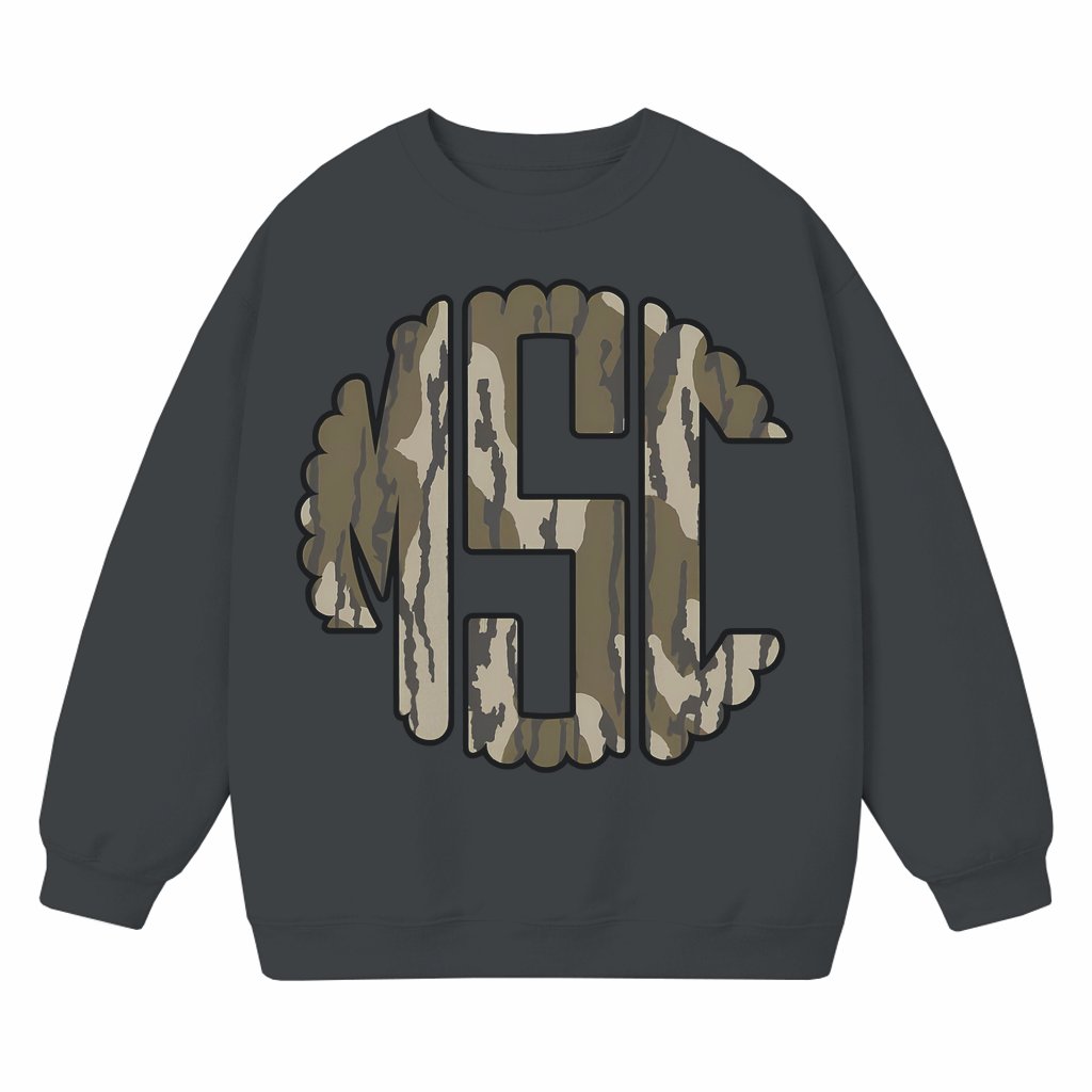 Camo Monogram Personalized Sweatshirt – Gift for Her Scalloped - front view
