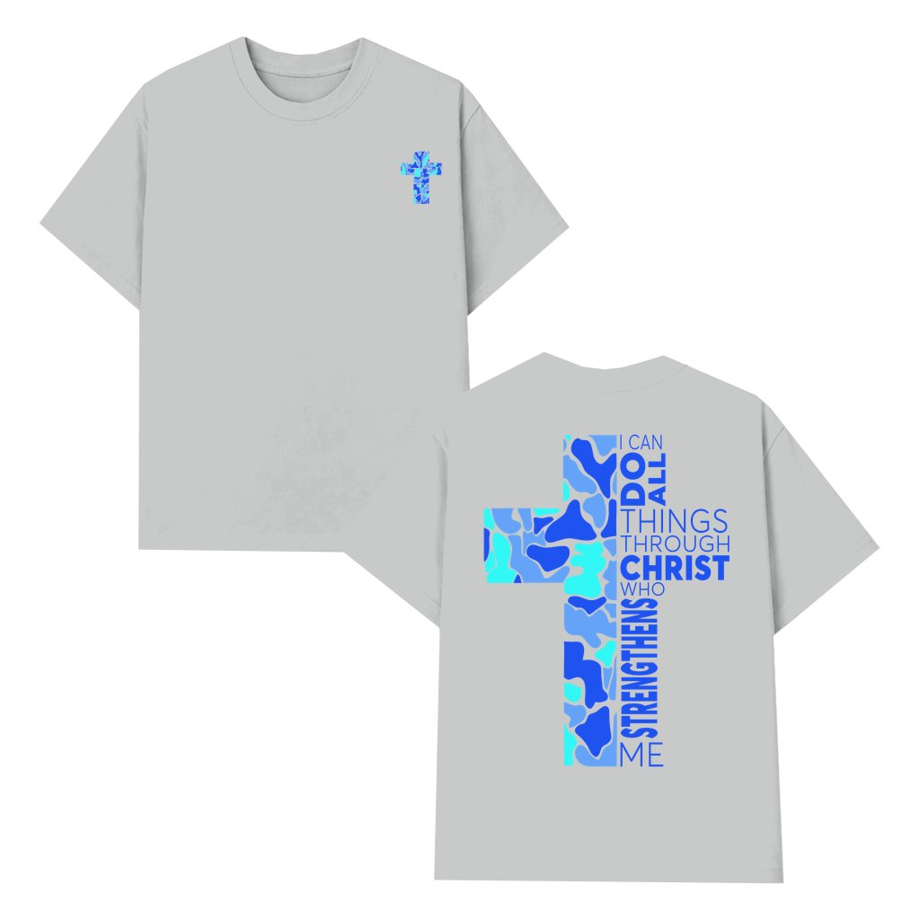 Camo Cross Philippians Verse T-shirt – Christian Gift for Men Women 2 Sided Print - front view