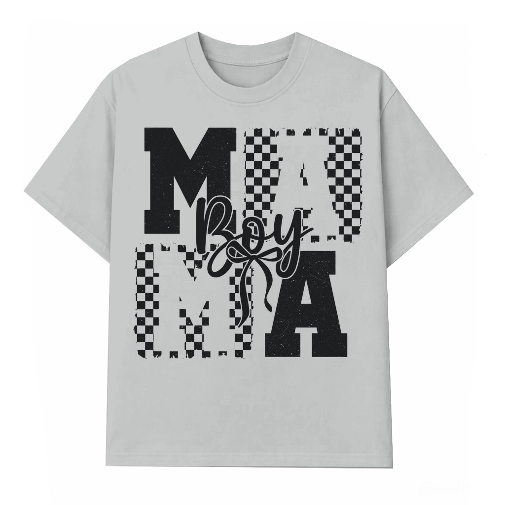 Boy Mama T-shirt – Gift for Mom of Boys Checkered Coquette Bow - front view