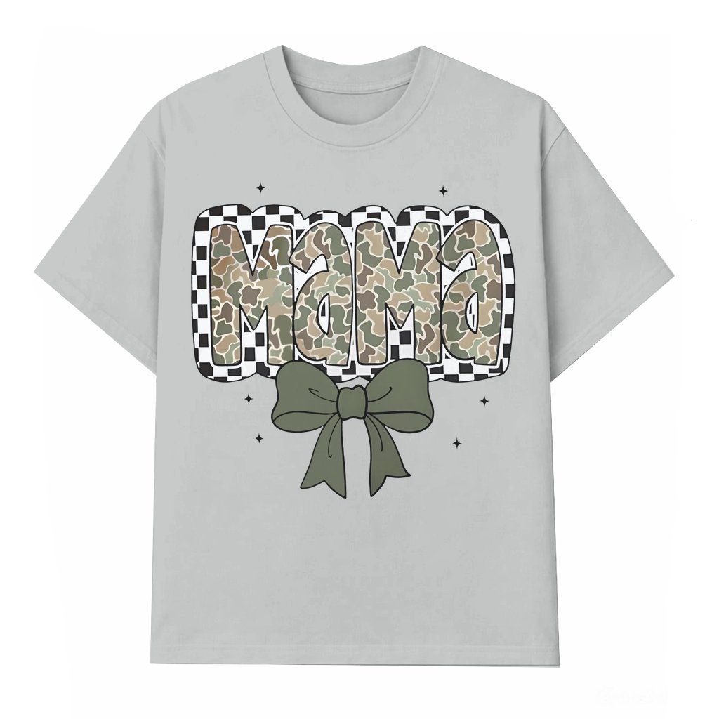 Camo Mama Coquette Bow T-shirt – Mother's Day Gift for Mom Retro - front view