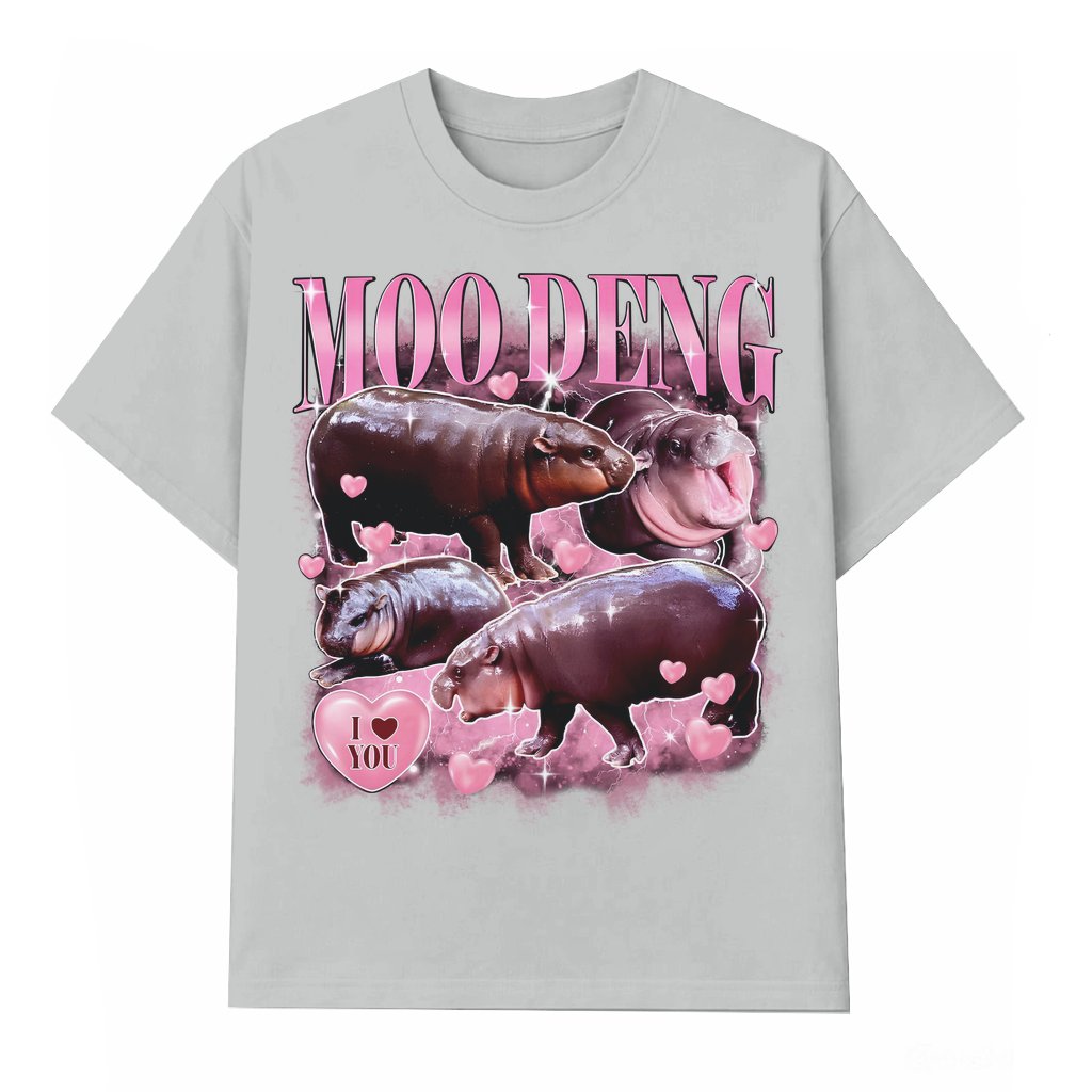 Moo Deng Hippo Meme T-shirt – Funny Gift for Men Women Vintage Retro Rapper Style - front view