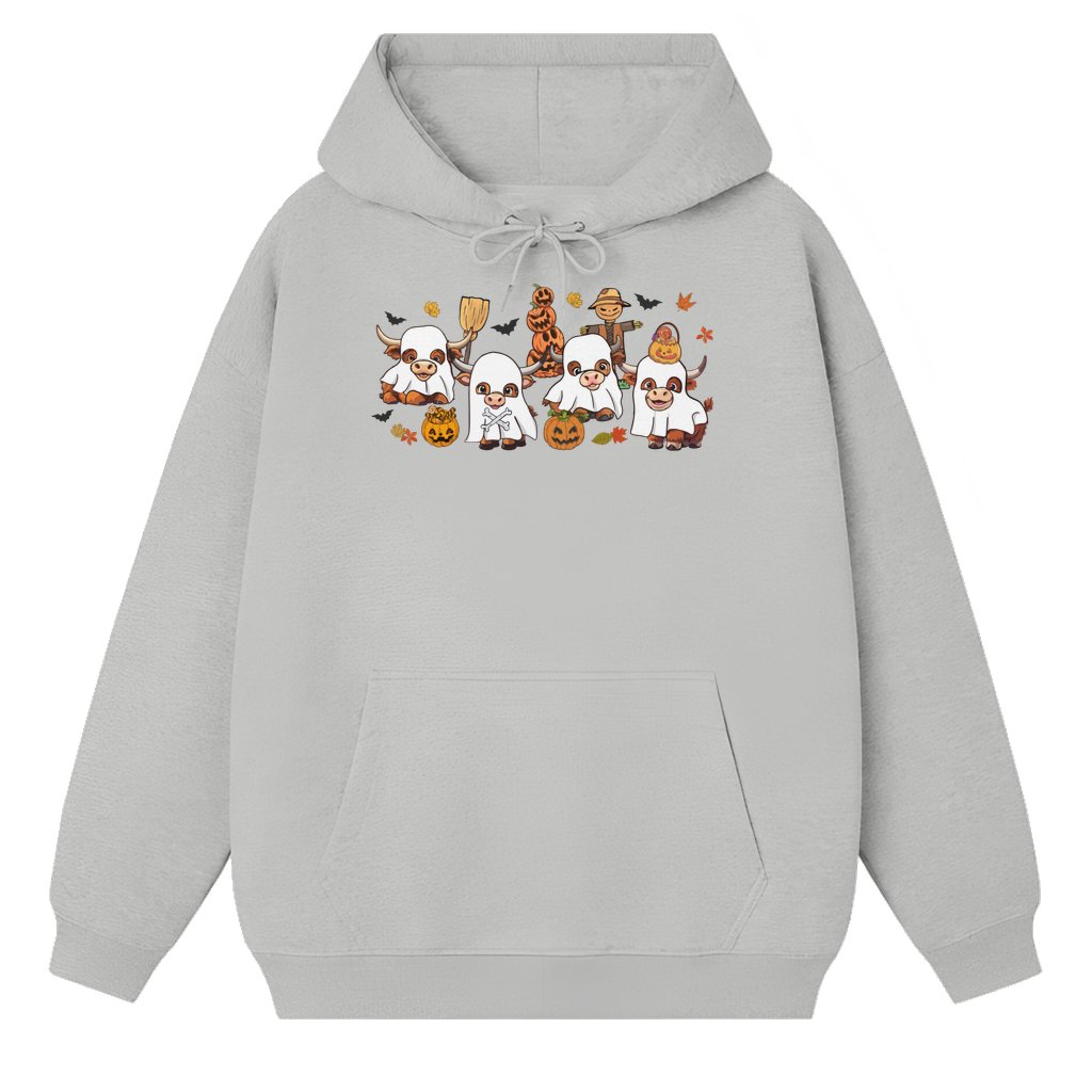 Cute Vintage Highland Ghost Cow Hoodie – Halloween Gift for Cow Lovers - front view