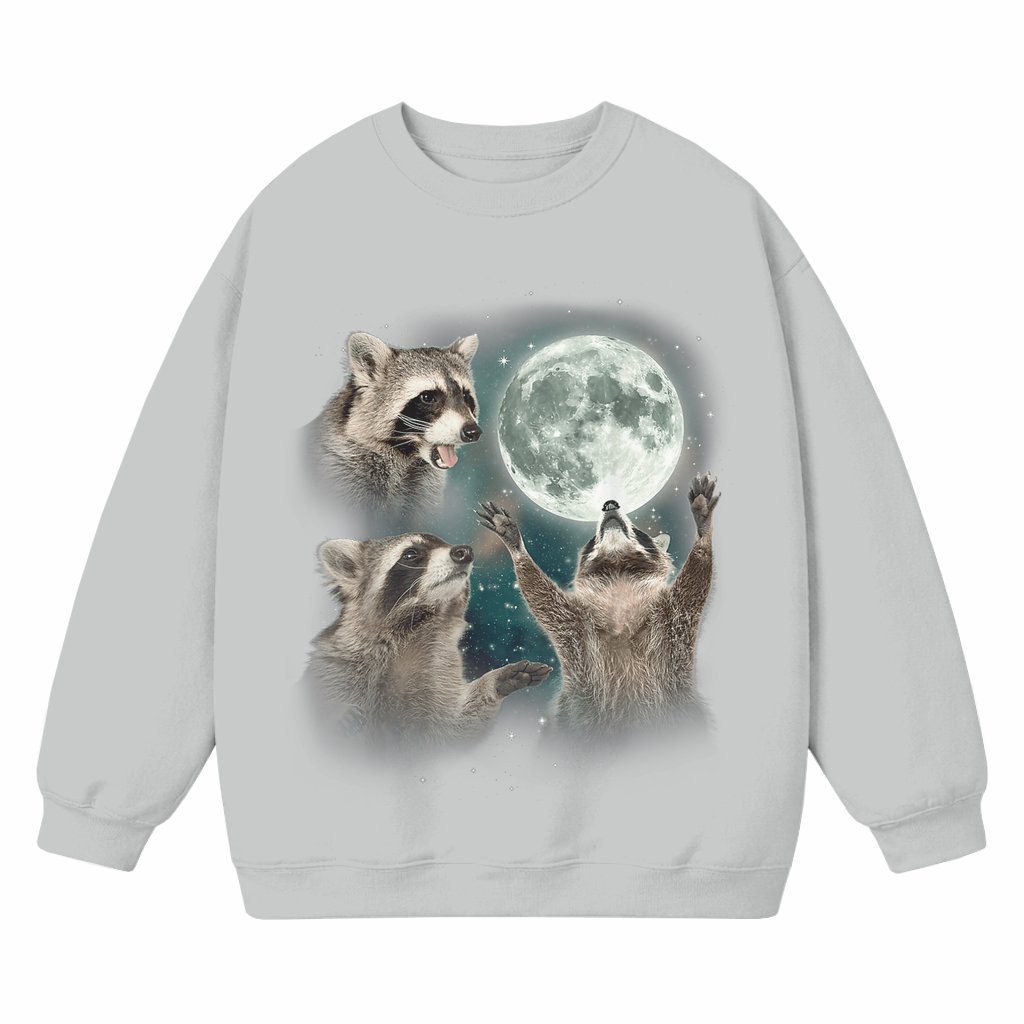 Three Raccoons Moon Sweatshirt – Gift for Raccoon Lovers Funny Vintage Retro - front view