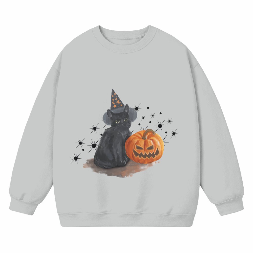Cute Spooky Cat Sweatshirt – Halloween Gift Vintage Crewneck - front view