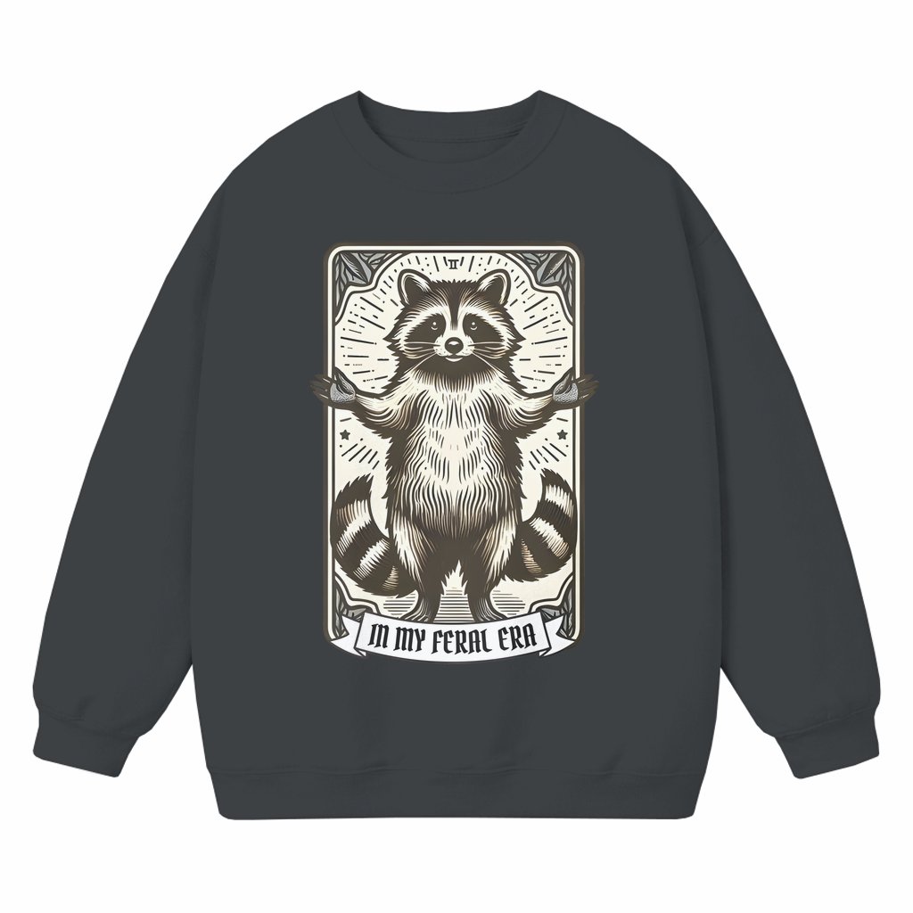 Vintage Feral Era Raccoon Tarot Card Sweatshirt – Trendy Retro Gift for Tarot Lovers - front view