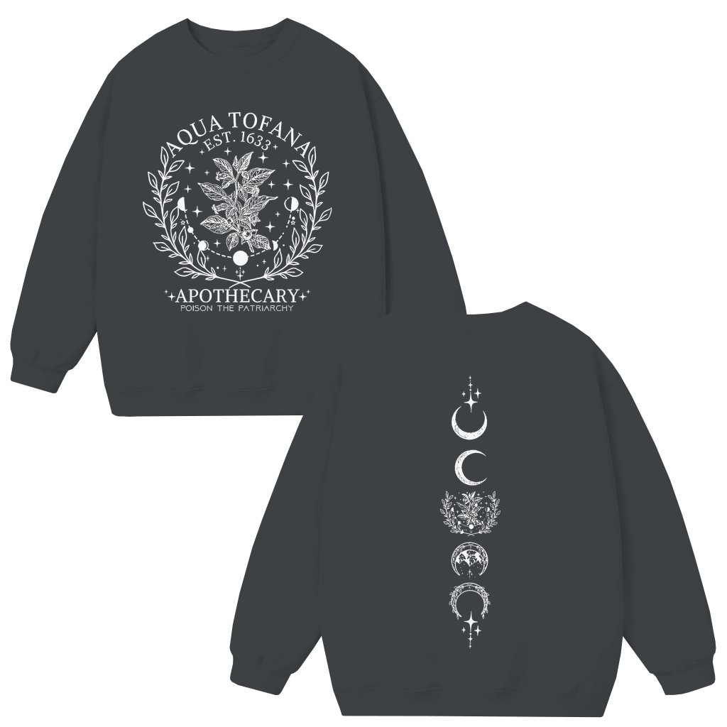 Funny Aqua Tofana Sweatshirt – Poison The Patriarchy Gift for Feminist Women Vintage Witchy - front view