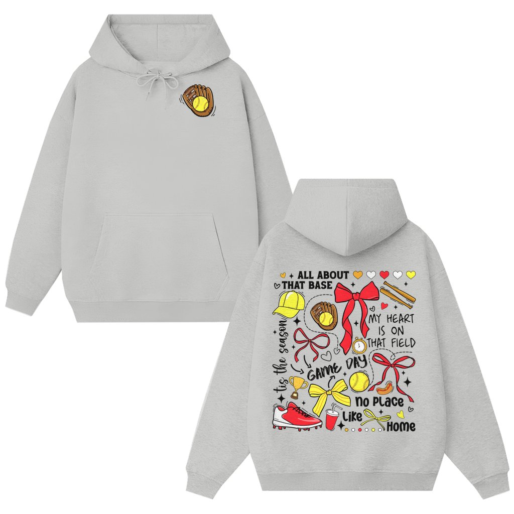Softball Mom Coquette Bow Hoodie – Game Day Vintage Gift for Mom - front view