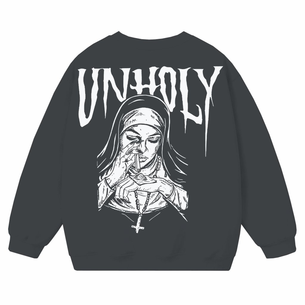 Unholy Nun Smoking Sweatshirt – Funny Gift for Him Her Retro Vintage Y2k - front view