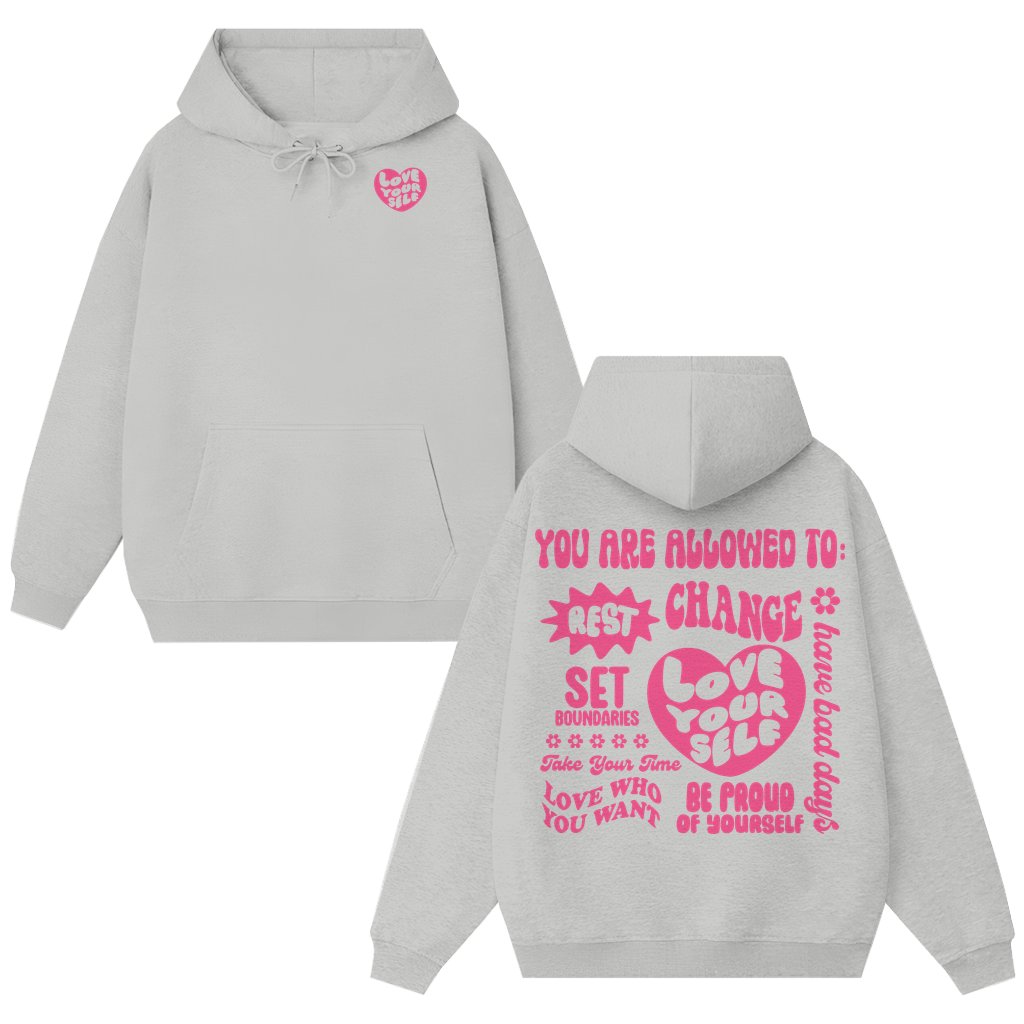 Love Yourself Hoodie – Motivational Gym Self Love Gift Vintage - front view