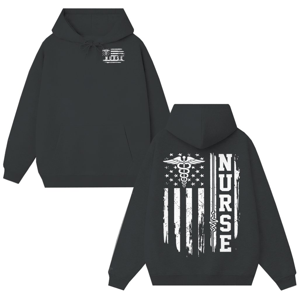American Flag Nurse Hoodie – Gift for Nurse Vintage Classic 2 Sided Print - front view