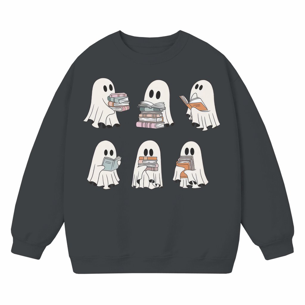 Vintage Ghost Book Reader Sweatshirt – Gift for Book Lovers Classic Reading - front view
