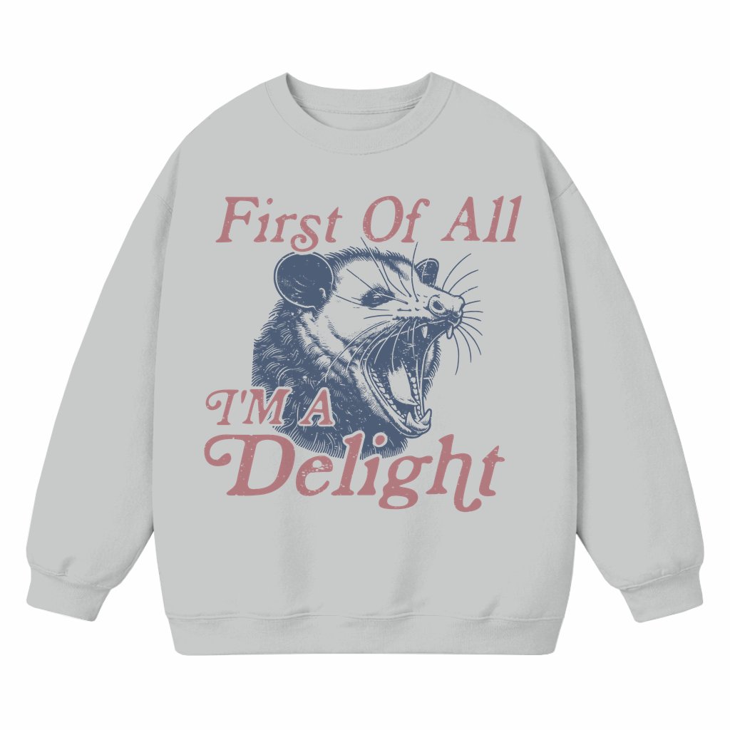 Funny I'm a Delight Possum Sweatshirt – Mental Health Gift for Men Women Retro Humor - front view