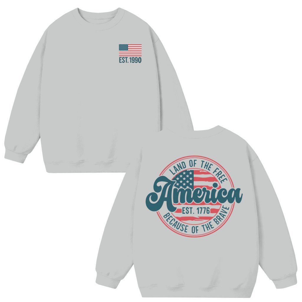 Patriotic USA Established 1776 Land of the Free Sweatshirt – Independence Day Gift for Men - front view