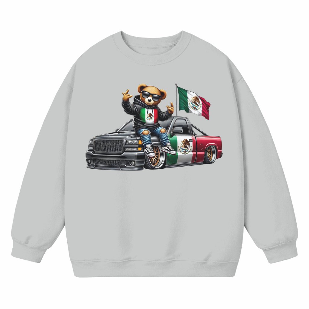 Hip Hop Mexican Teddy Bear Sweatshirt – Mexico Flag Vintage Pickup Truck Gift - front view