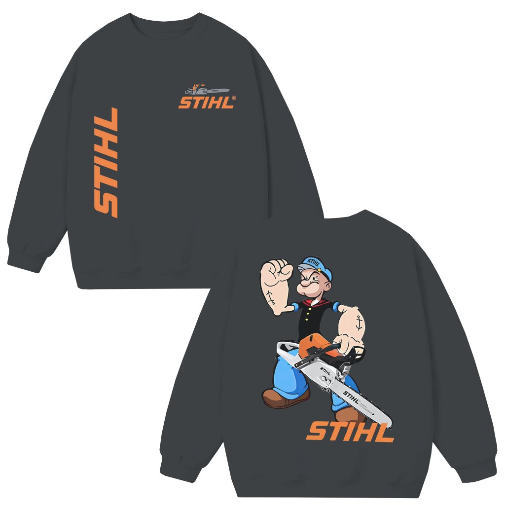 Power Saw Worker Cartoon Sweatshirt – Gift for Men Funny - front view