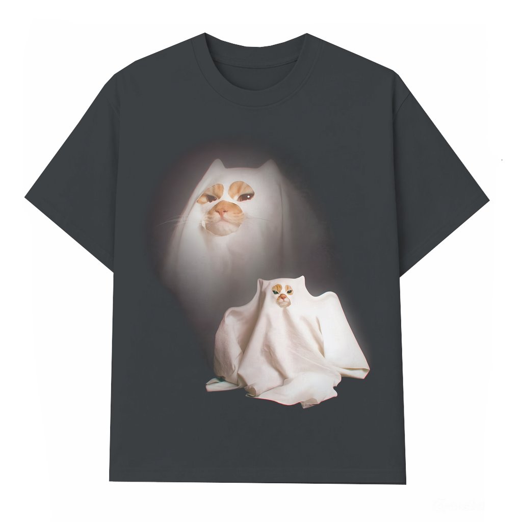 Funny Ghost Kitten T-shirt – Birthday Gift for Him or Her Retro Meme Cringe Streetwear - front view