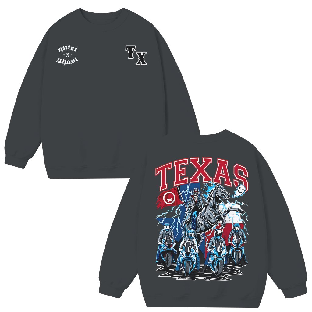 Texas Quiet X Ghost Sweatshirt – Unisex Gift Streetwear Fall 2 Sided Print - front view