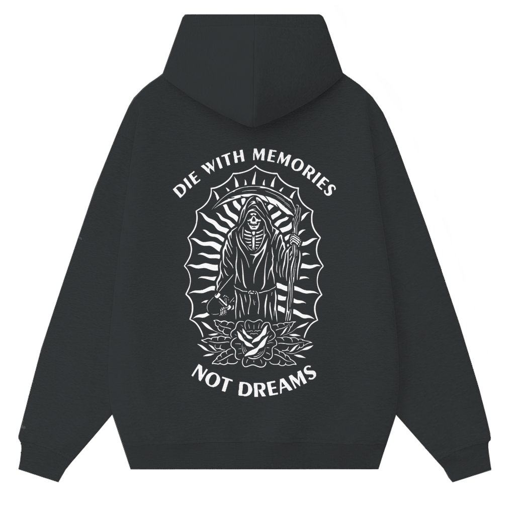 Die with Memories Not Dreams Graphic Skull Hoodie – Gift for Men Streetwear - front view