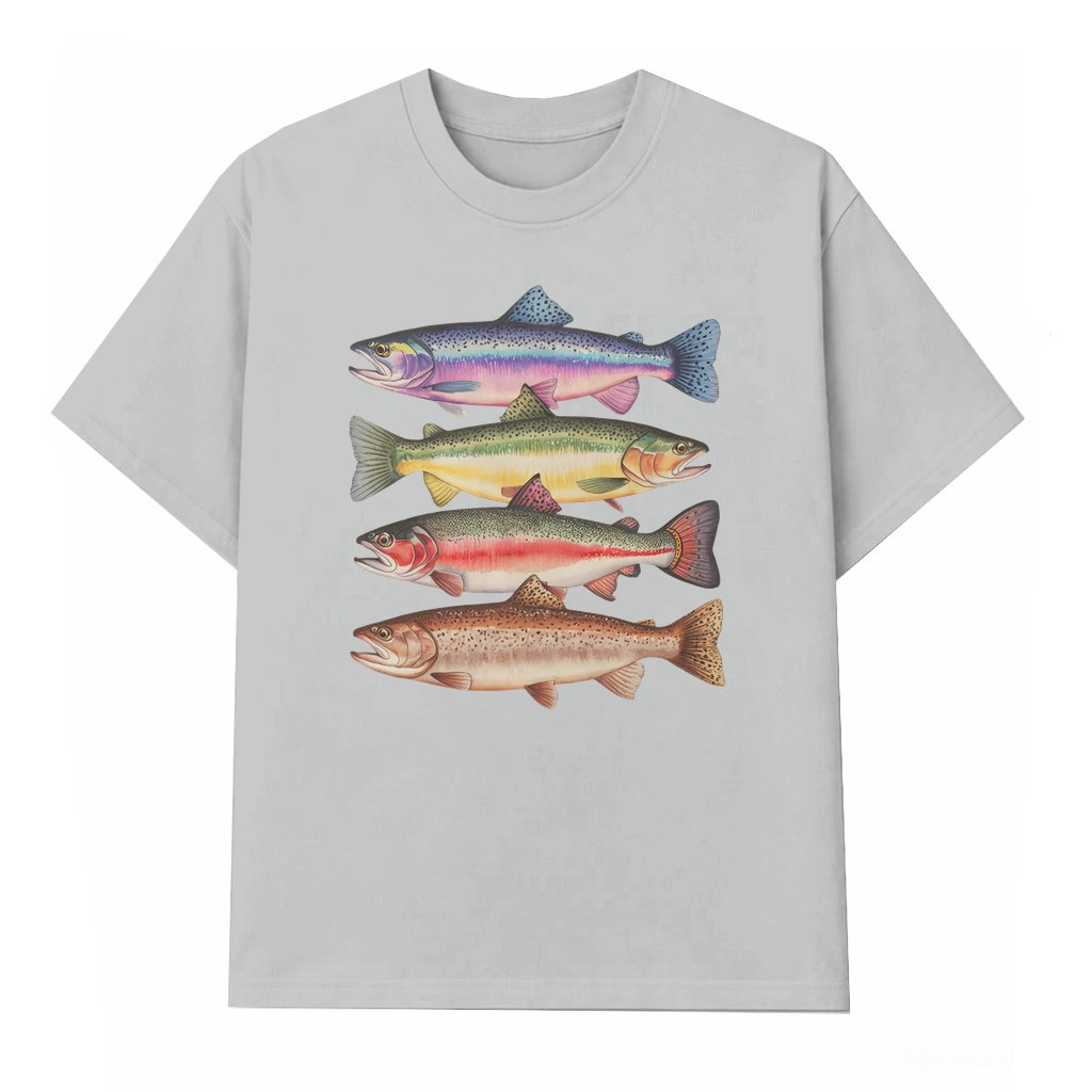 Abstract Colorful Trout T-shirt – Fly Fishing Gift for Men Boho Style - front view
