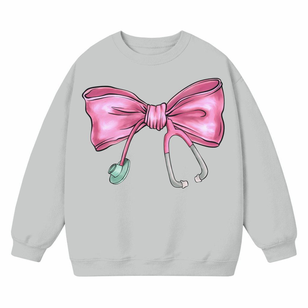 Coquette Bow Nurse Sweatshirt – Nurses Week Gift for RN Retro Stethoscope - front view