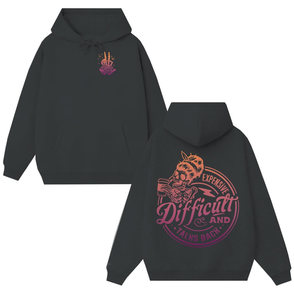 Snarky Skeleton Peace Sign Flower Hoodie – Gift for Mom Funny - front view