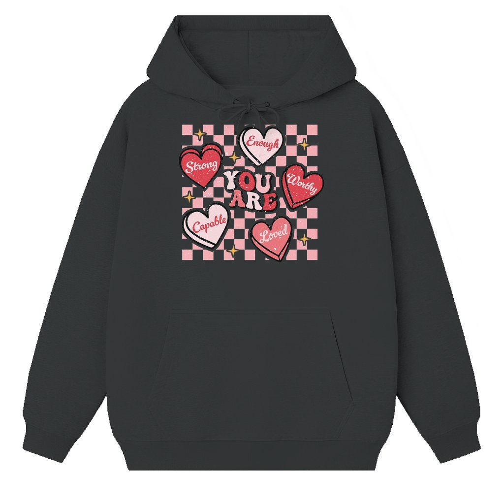 Cute Teacher Retro Heart Hoodie – Valentine's Day Gift for Teacher - front view