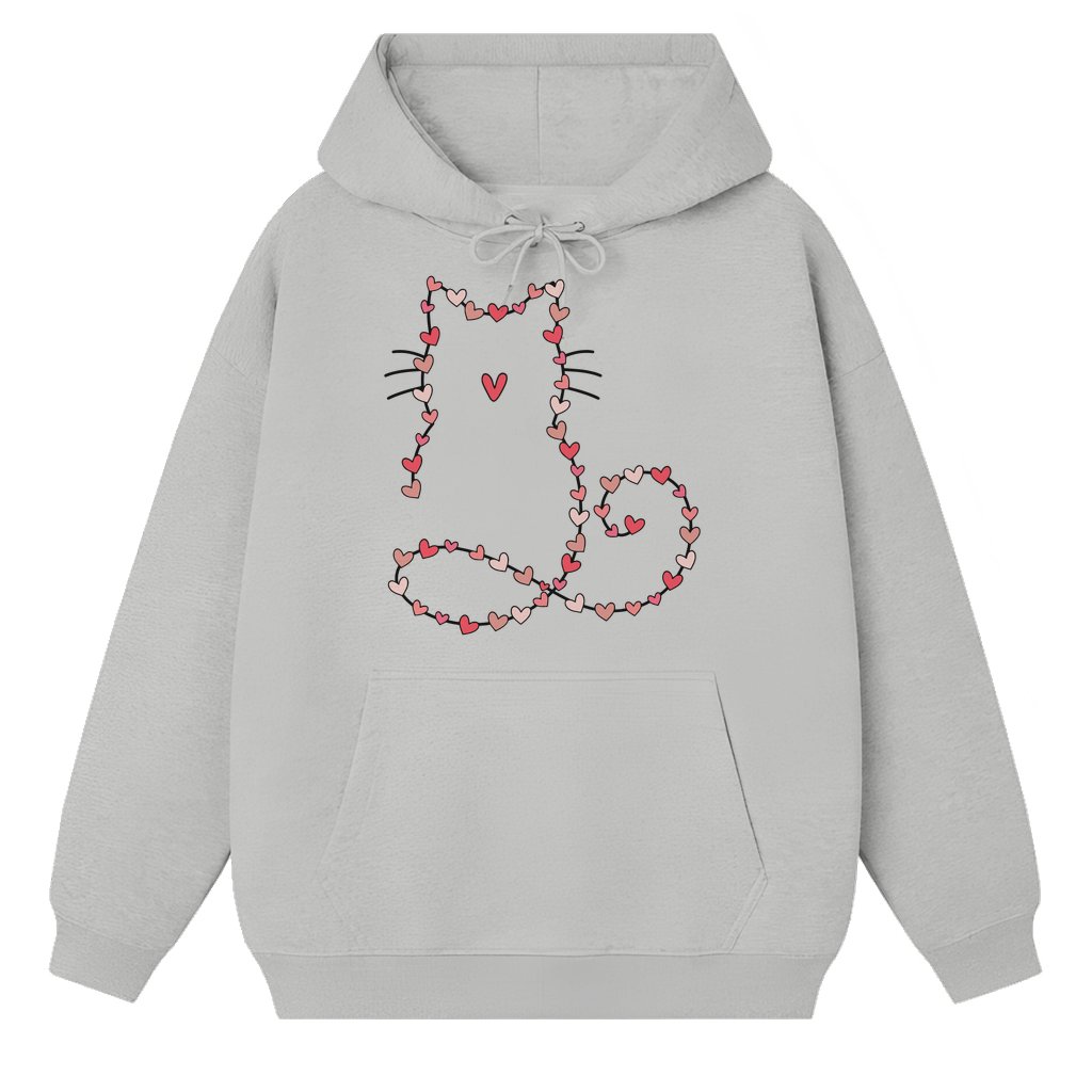 Cat Valentine Heart Hoodie – Valentine's Day Gift for Cat Mom Cute - front view