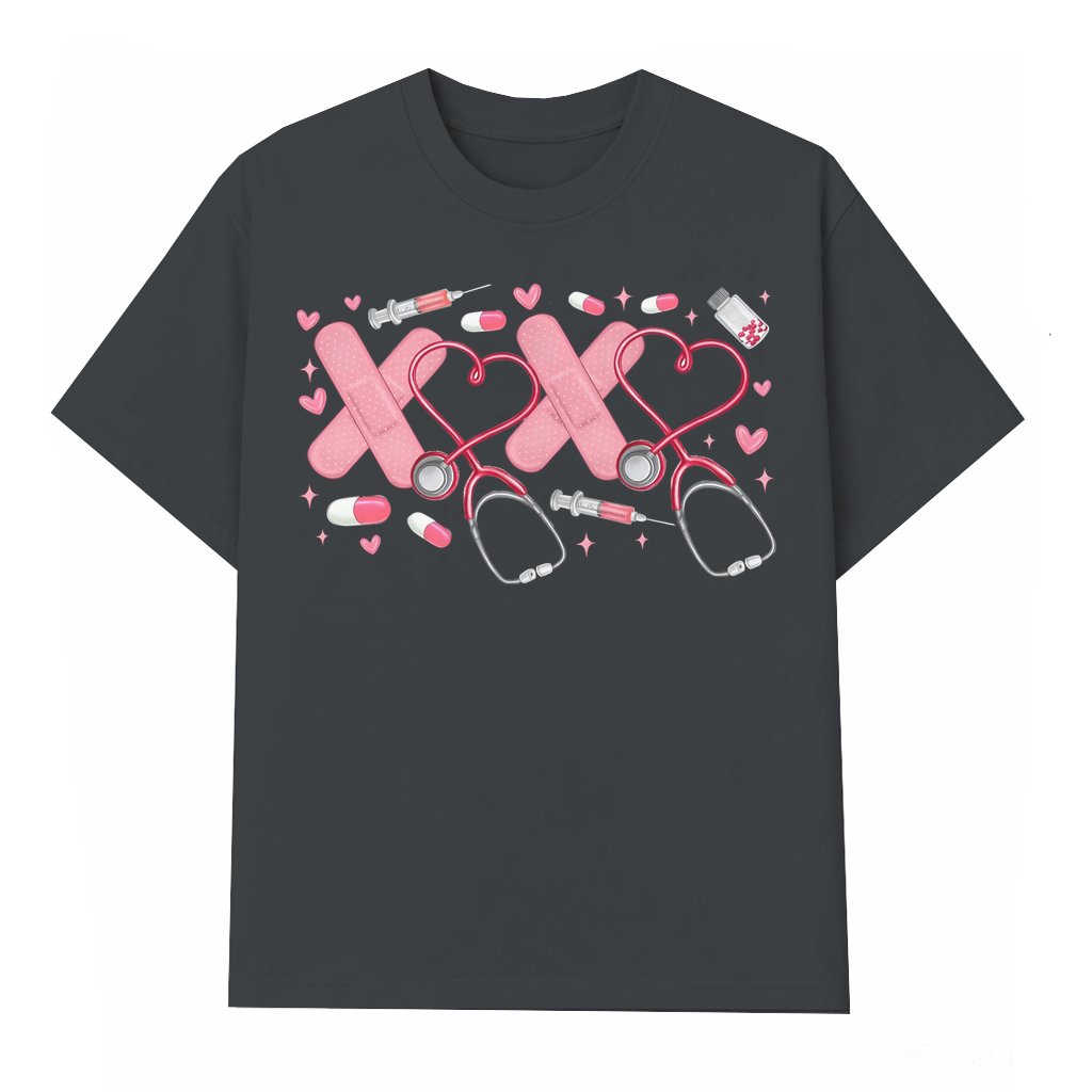 Retro Nurse T-shirt Valentine's Day Gift for Nurses – Cute Xoxo Heart Stethoscope - front view
