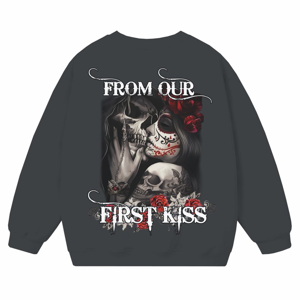 Skull and Rose Sweatshirt – Romantic Gift for Couples - front view
