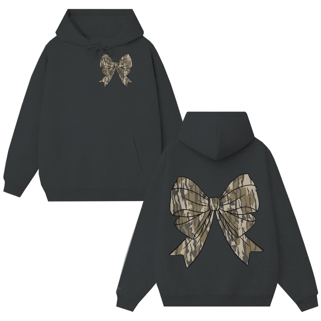 Vintage Camo Coquette Bow Hoodie – Gift for Duck Hunting Girls Cute 2 Sided Print - front view