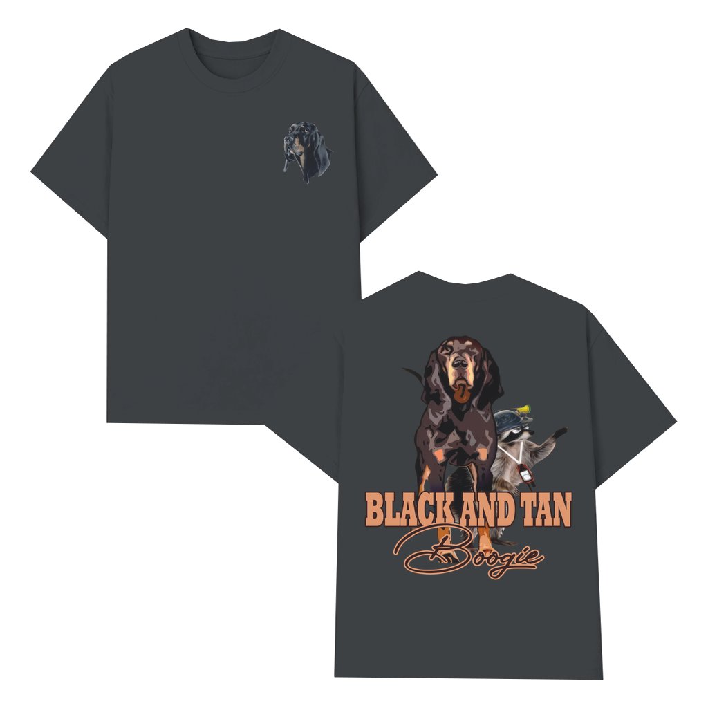 Black and Tan Boogie Coon Hunter T-shirt – Gift for Coon Hunter Dog Lovers - front view