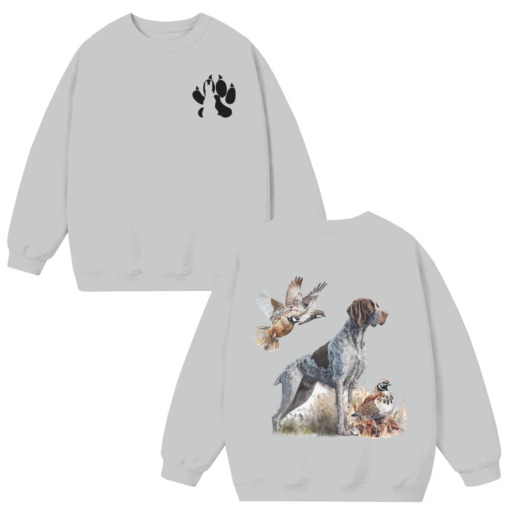 Hunting Quail Sweatshirt – Gift for Nature Lovers Pointer Dog Graphic - front view