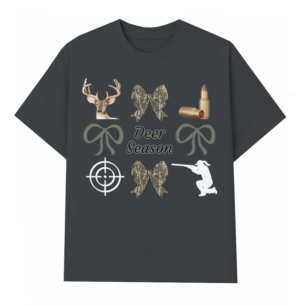 Camo Bow Deer Hunting T-shirt – Hunting Gift for Women Trendy Coquette - front view